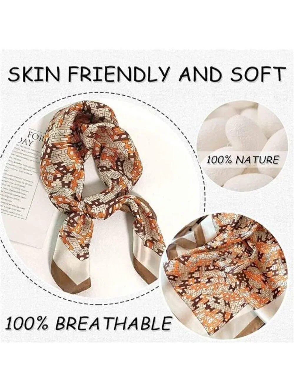 Hair Bandanas Scarf For Women Lightweight Orange Fashion Neck Silk Satin Head
